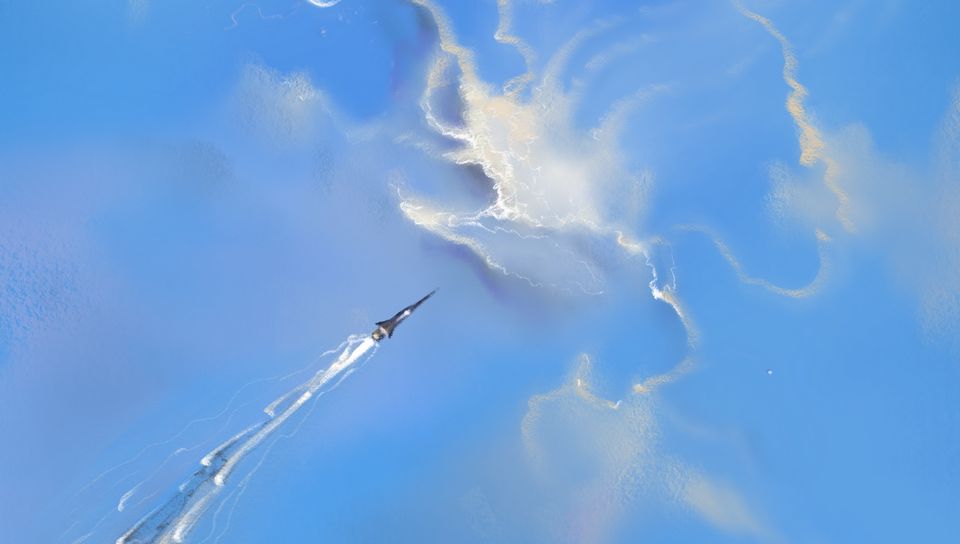 960x544 Wallpaper station, spaceship, sky, clouds, art