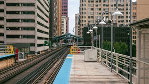 Preview wallpaper station, train, lights, buildings, city