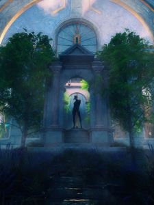 Preview wallpaper statue, arch, trees, art