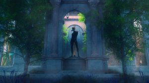 Preview wallpaper statue, arch, trees, art