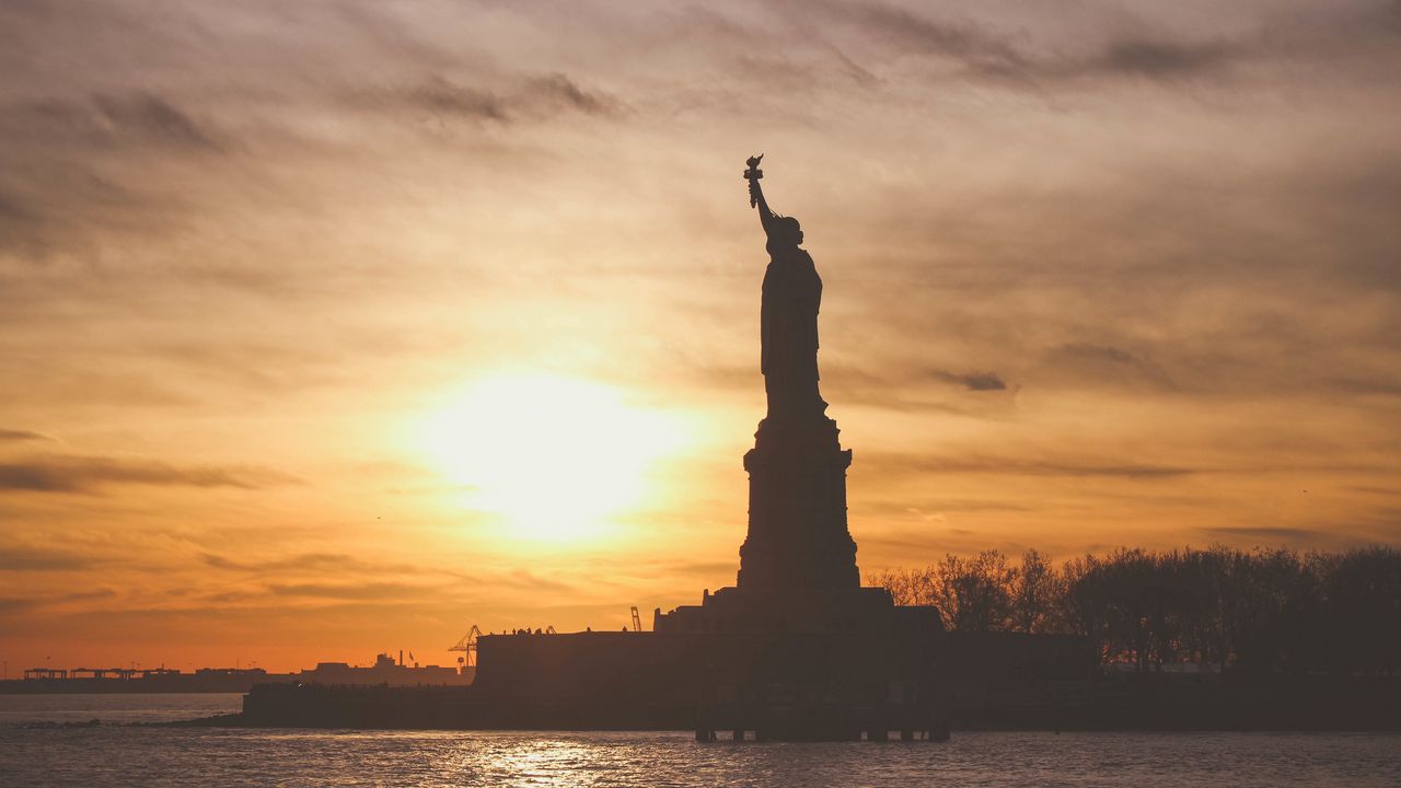 Wallpaper statue of liberty, usa, america, sunset, sculpture