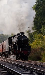 Preview wallpaper steam locomotive, locomotive, railway, trees