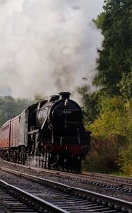 Preview wallpaper steam locomotive, locomotive, railway, trees