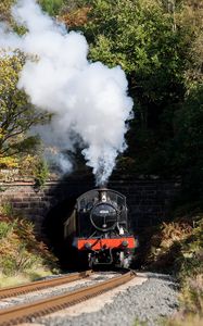 Preview wallpaper steam locomotive, locomotive, train, railroad, smoke