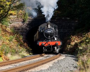 Preview wallpaper steam locomotive, locomotive, train, railroad, smoke