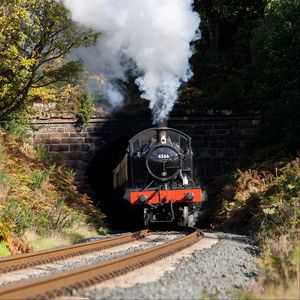 Preview wallpaper steam locomotive, locomotive, train, railroad, smoke