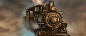 Preview wallpaper steam locomotive, train, rails, smoke, art