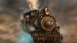 Preview wallpaper steam locomotive, train, rails, smoke, art