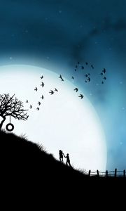 Preview wallpaper steam, tree, love, hugs, birds, night, silhouettes
