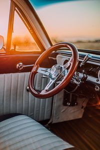 Preview wallpaper steering wheel, car, retro, old, salon