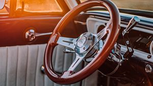 Preview wallpaper steering wheel, car, retro, old, salon