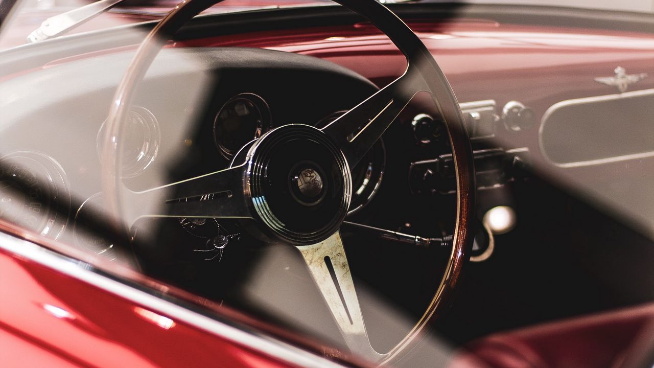 Wallpaper steering wheel, car, retro, salon, red