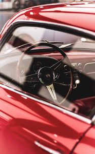 Preview wallpaper steering wheel, car, retro, salon, red