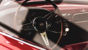 Preview wallpaper steering wheel, car, retro, salon, red