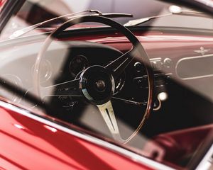 Preview wallpaper steering wheel, car, retro, salon, red