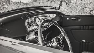 Preview wallpaper steering wheel, interior, car, black and white