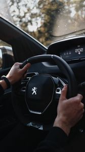 Preview wallpaper steering wheel, salon, car, hands