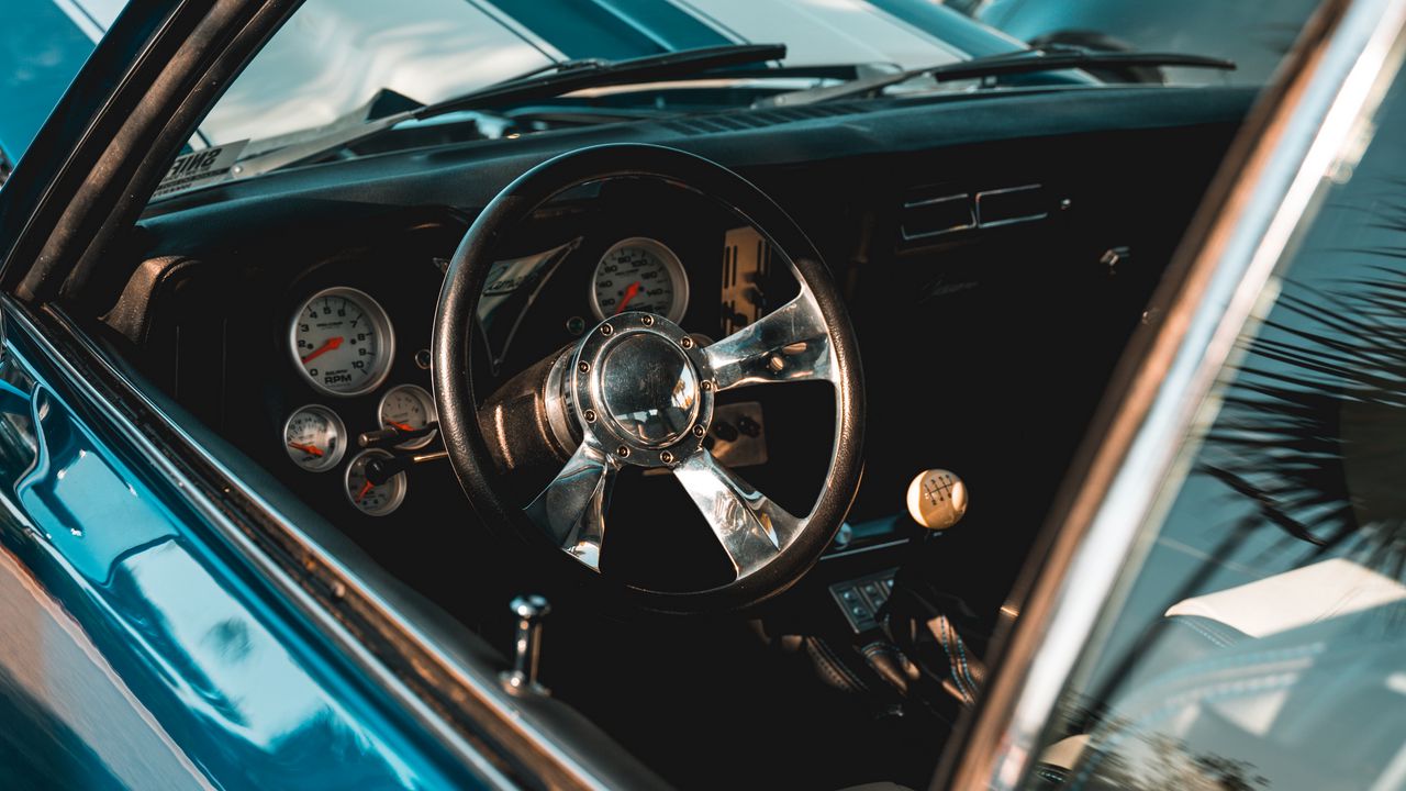 Wallpaper steering wheel, speedometer, interior, retro, car