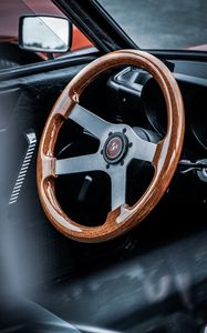 Preview wallpaper steering wheel, wooden, car, salon