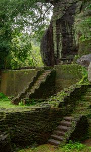 Preview wallpaper steps, building, ruins, leaves