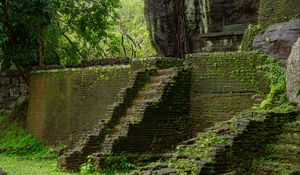 Preview wallpaper steps, building, ruins, leaves