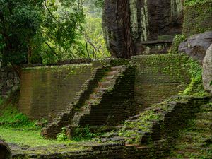 Preview wallpaper steps, building, ruins, leaves