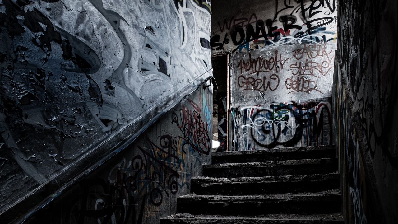 Wallpaper steps, graffiti, dark hd, picture, image