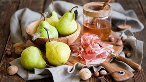 Preview wallpaper still, nuts, honey, pear, jamon