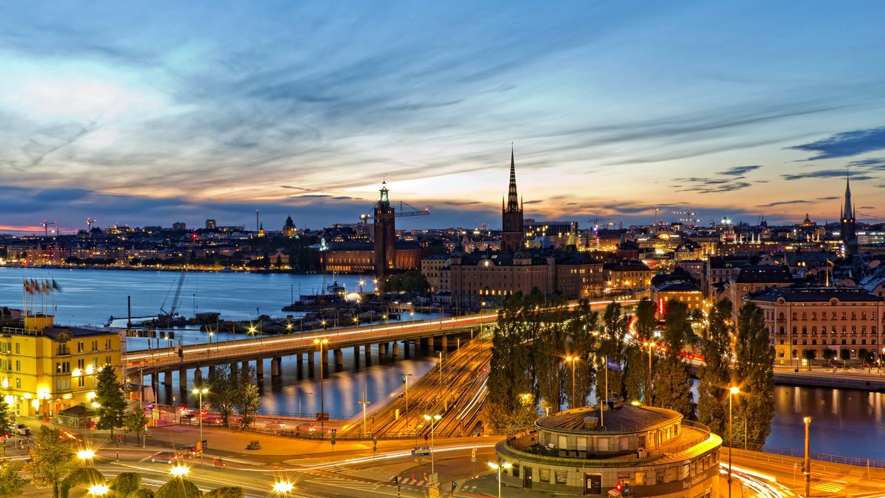 Wallpaper stockholm, sweden, evening, lights of the city