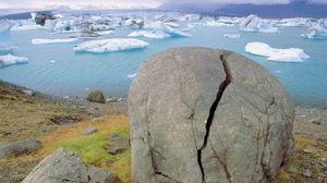 Preview wallpaper stone, cranny, coast, glaciers, water, cold