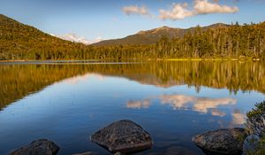 Preview wallpaper stone, lake, forest, trees, nature