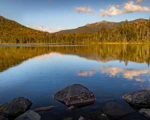 Preview wallpaper stone, lake, forest, trees, nature