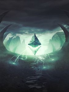 Preview wallpaper stone, lightnings, rocks, illusion, art