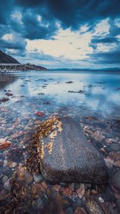 Preview wallpaper stone, pebbles, sea, horizon, sky