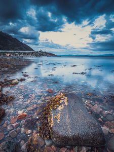 Preview wallpaper stone, pebbles, sea, horizon, sky