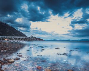Preview wallpaper stone, pebbles, sea, horizon, sky