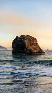 Preview wallpaper stone, rock, sea, waves, sky