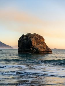 Preview wallpaper stone, rock, sea, waves, sky