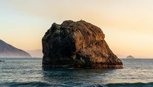 Preview wallpaper stone, rock, sea, waves, sky