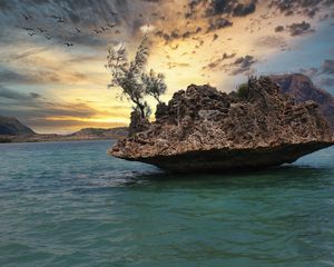 Preview wallpaper stone, sea, trees, sky, nature