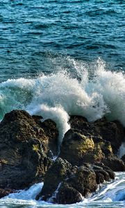 Preview wallpaper stone, sea, waves, foam, splashes