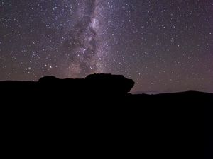Preview wallpaper stone, silhouette, milky way, night