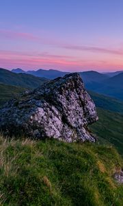 Preview wallpaper stone, slope, grass, valley, mountains