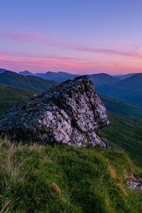 Preview wallpaper stone, slope, grass, valley, mountains