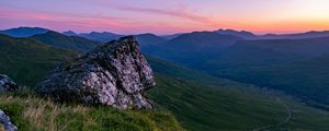 Preview wallpaper stone, slope, grass, valley, mountains