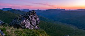 Preview wallpaper stone, slope, grass, valley, mountains