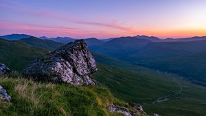 Preview wallpaper stone, slope, grass, valley, mountains