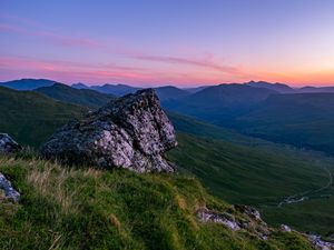 Preview wallpaper stone, slope, grass, valley, mountains