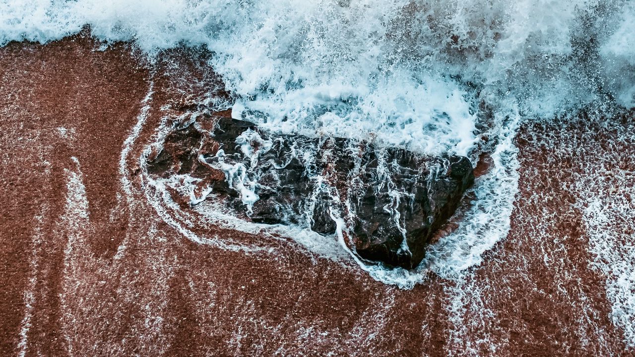 Wallpaper stone, water, coast, sand, foam