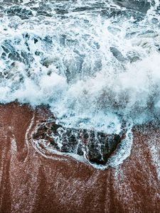 Preview wallpaper stone, water, coast, sand, foam